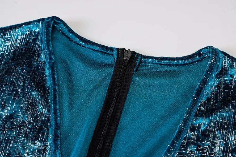 

Elegant Glitter Blue Bodycon Jumpsuit Women Sexy Deep V Neck Long Sleeve Pencil Pants Body Club Party Jumpsuit Women Overalls