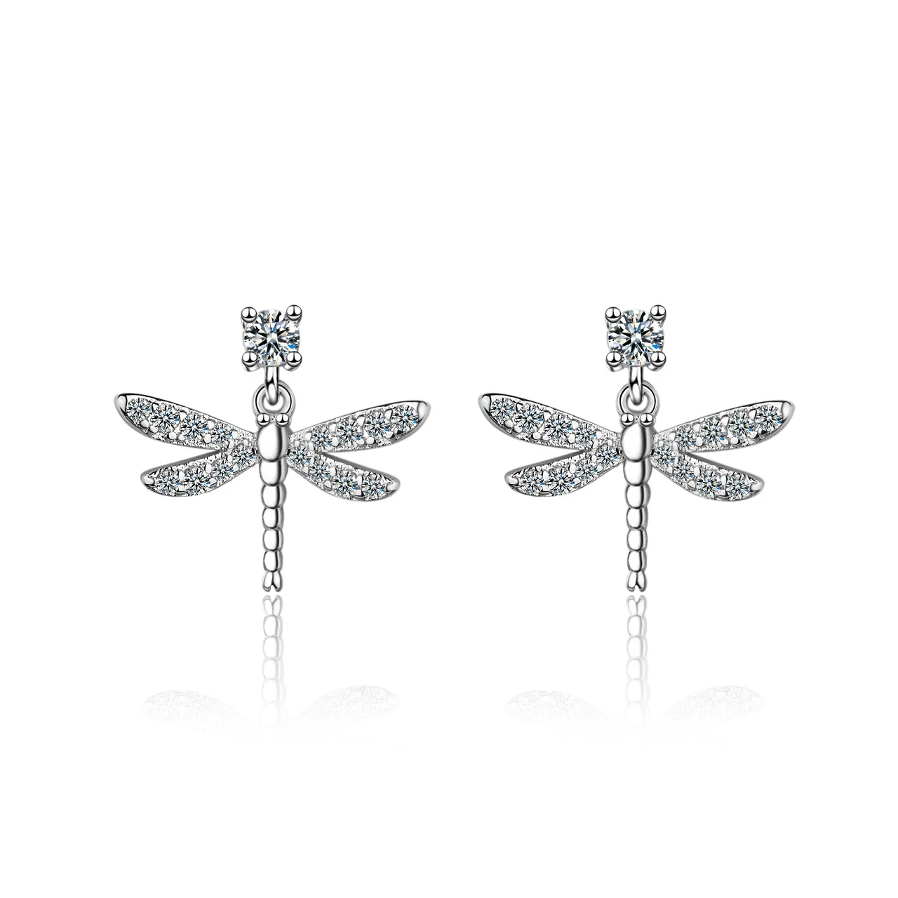 

Silver Plated Simple Cute Inlaid Zircon Dragonfly Earrings Fashion Animal Jewelry Personality Women's Earrings Gift