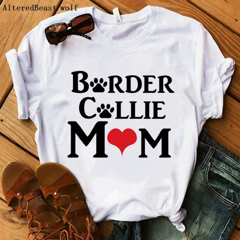 

Women T Shirt 2019 Women Border Collie letter print cute tshirt white tops female short sleeve vogue clothes border collie shirt