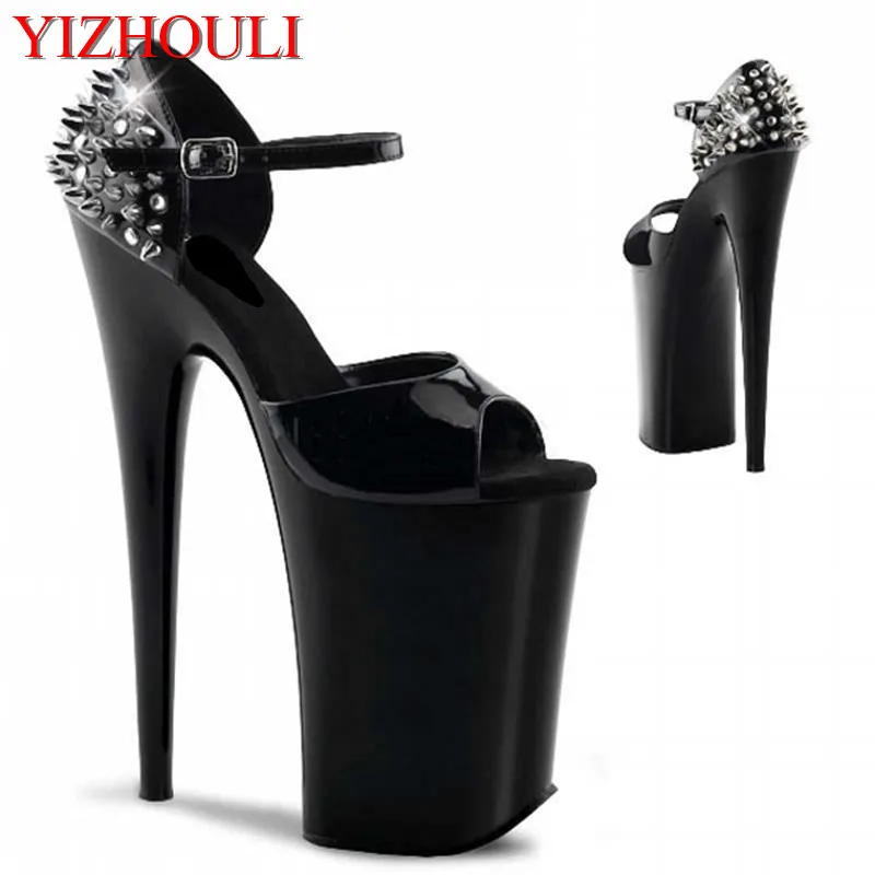 20cm high stage performance sandals, Roman style fish-mouth woman with heel rivets, dancing shoes