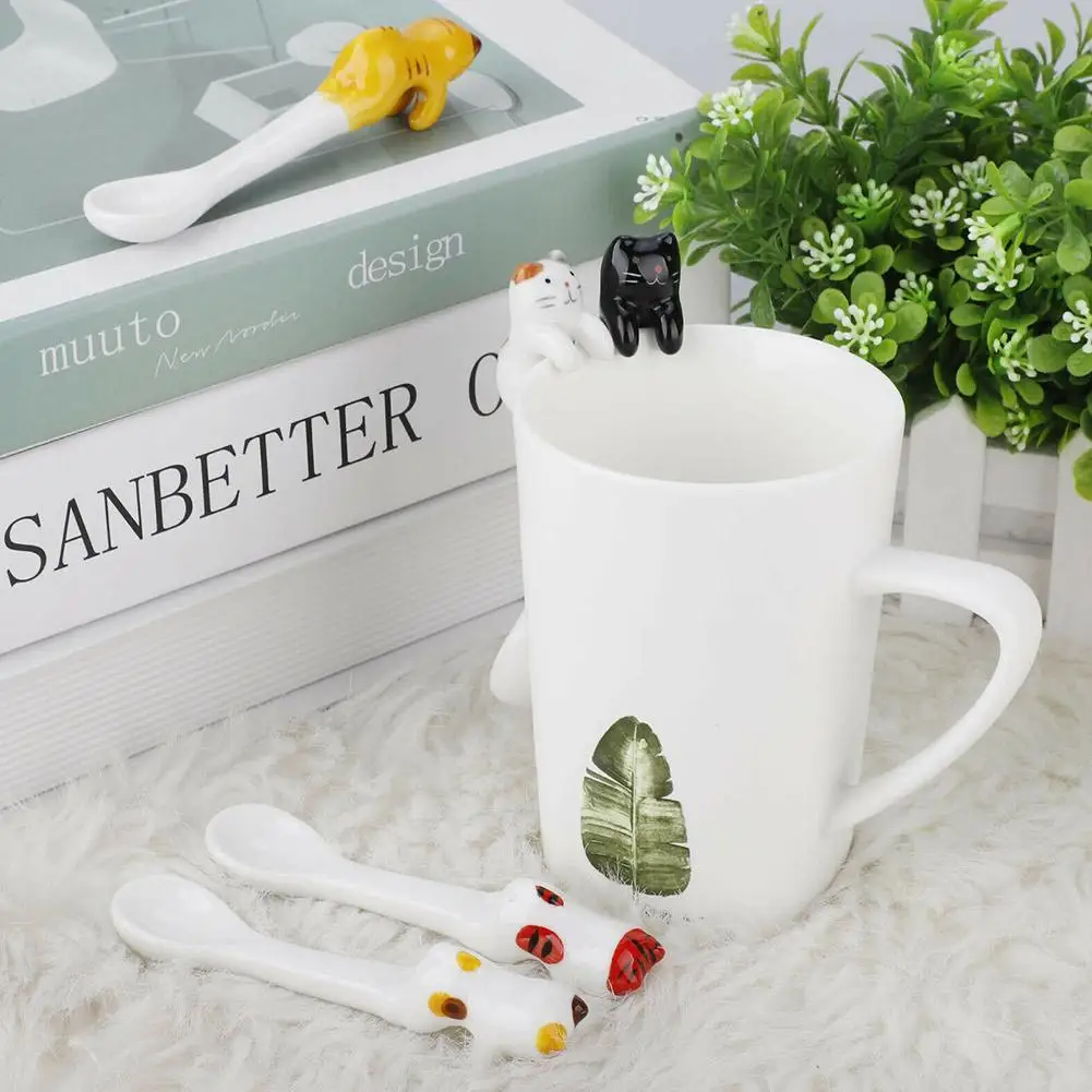 

1Pc Ceramic Cartoon Animal Cat Tea Coffee Spoon Ice Cream Cutlery Tableware