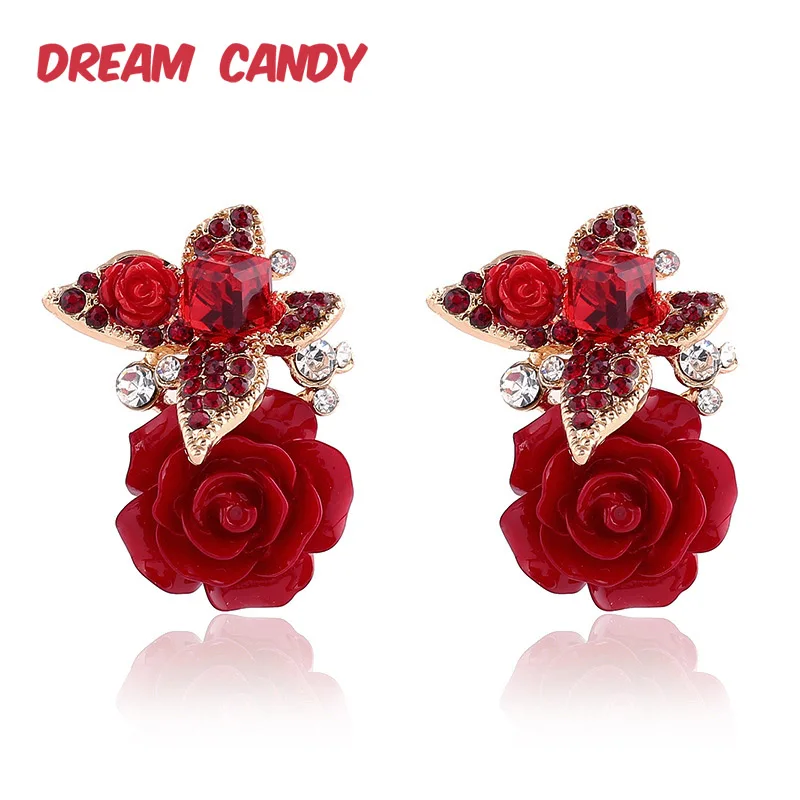 Женские винтажные серьги гвоздики Dream Candy из смолы с цветком розы изысканные
