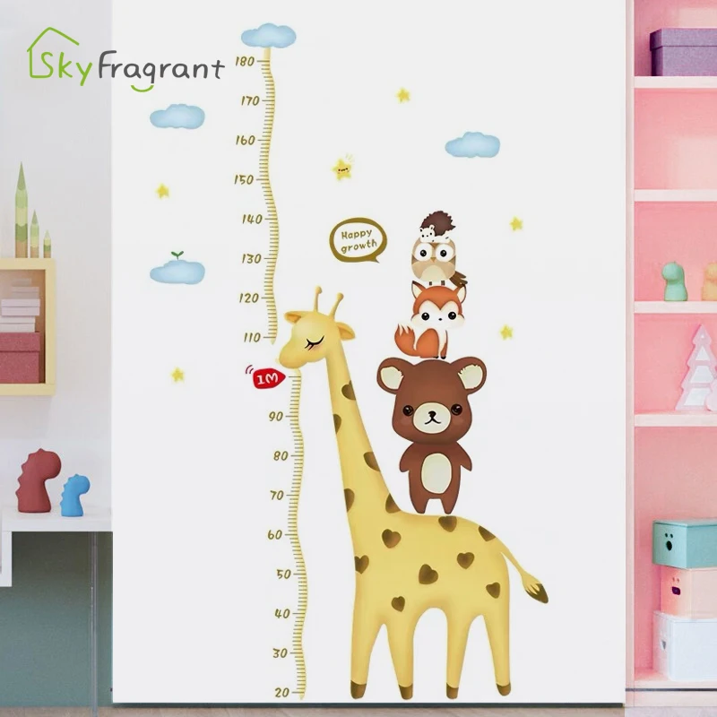 Cartoon Animal Giraffe Height Measure Wall Stickers For Kids Rooms Child Bedroom Decoration Home Decor Art PVC Sticker | Дом и сад