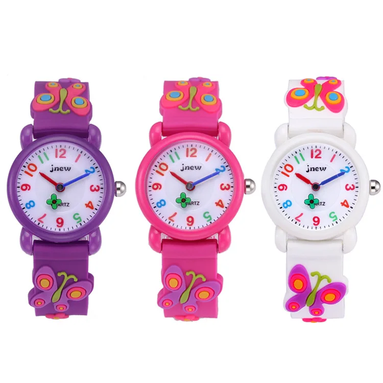 Waterproof Children's Watch 3D Cartoon Butterfly Silicone Quartz Wristwatch Student Girls Colourful Cute Watches Kids Gift Clock