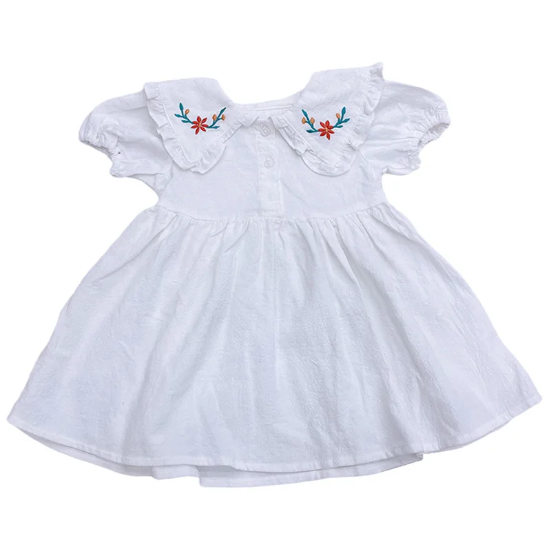 

2021 Summer Girls Lapel Embroidered Short Sleeve Dress Children's Clothing Wholesale Girls Clothes