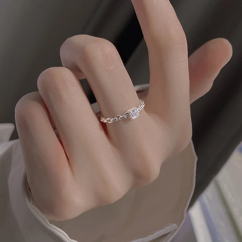 

Shiny Fashion New Silver-plated Jewelry Hollow Chain Ring with Micro-inlaid Shiny Zircon Open Ring for Women Girl Party Jewelry