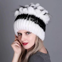 fur winter hat for women 100 real rex rabbit fox fur hat knitted striped hat lady winter warm headwear womens fur hats
