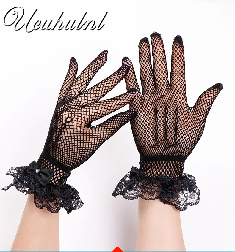 

Stretch Mesh Gloves Ladies Gothic Harajuku Lace Mesh Gloves Woman Fashion Hollow Black Sexy Nightclub Etiquette Wedding Gloves