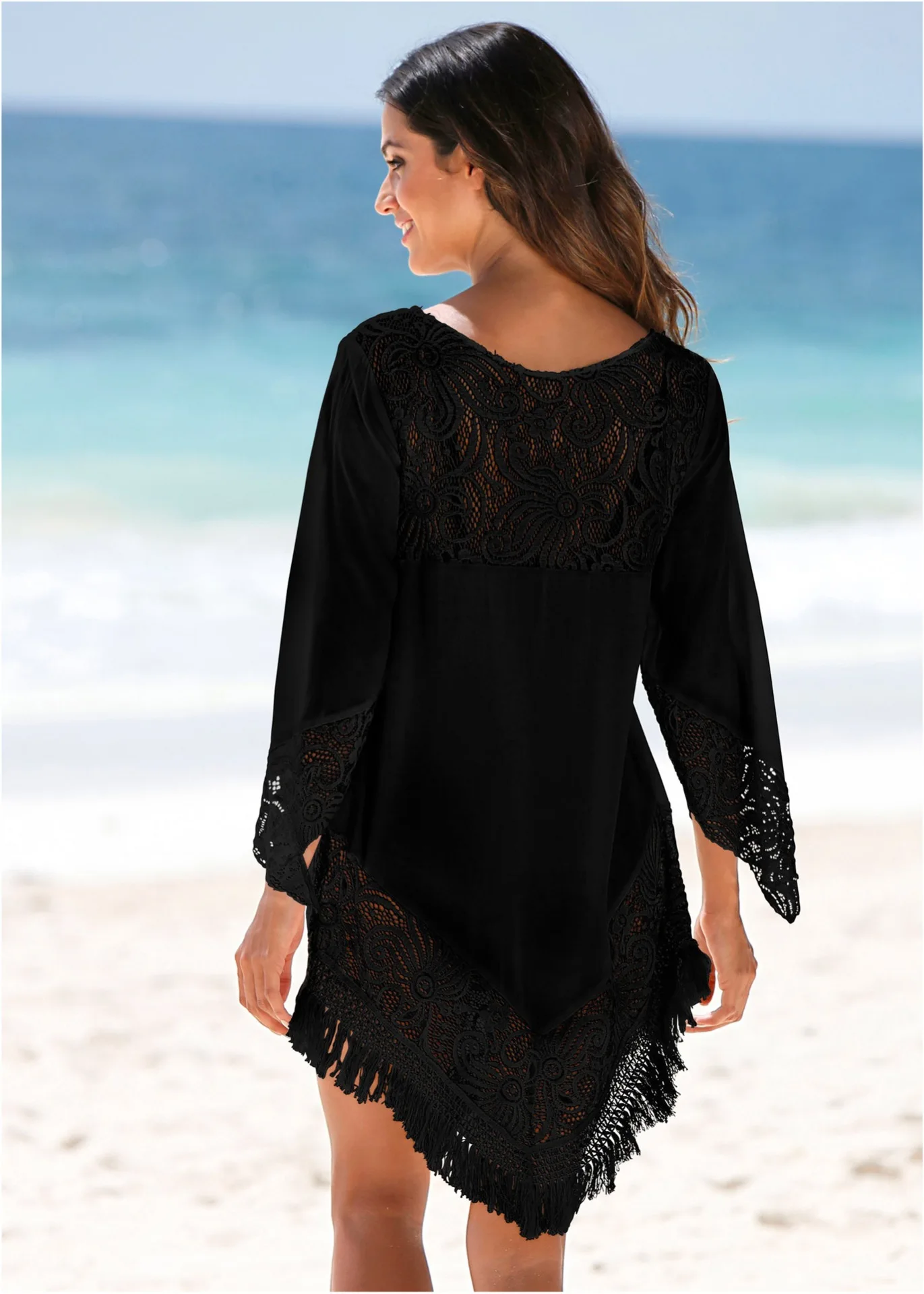 

Europe and the United States new medium-length short skirt show thin speed dry lace resort beach skirt Bikini smock