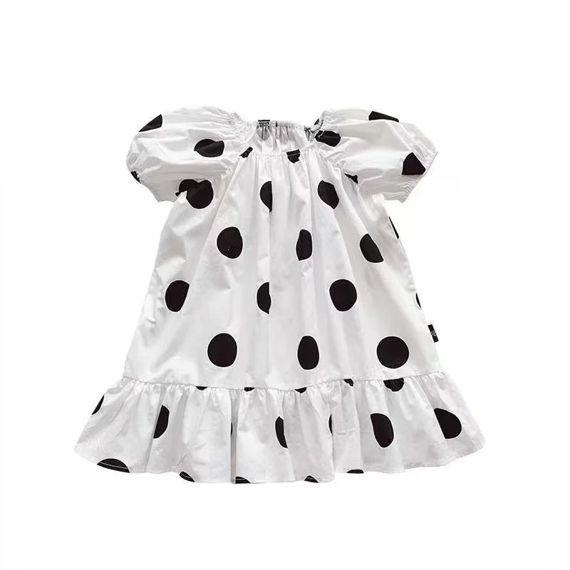 

2021 Summer New Girl Polka Dot Dress Korean Version of Children's Western Style Bubble Short-sleeved Princess Kid Skirt GD84