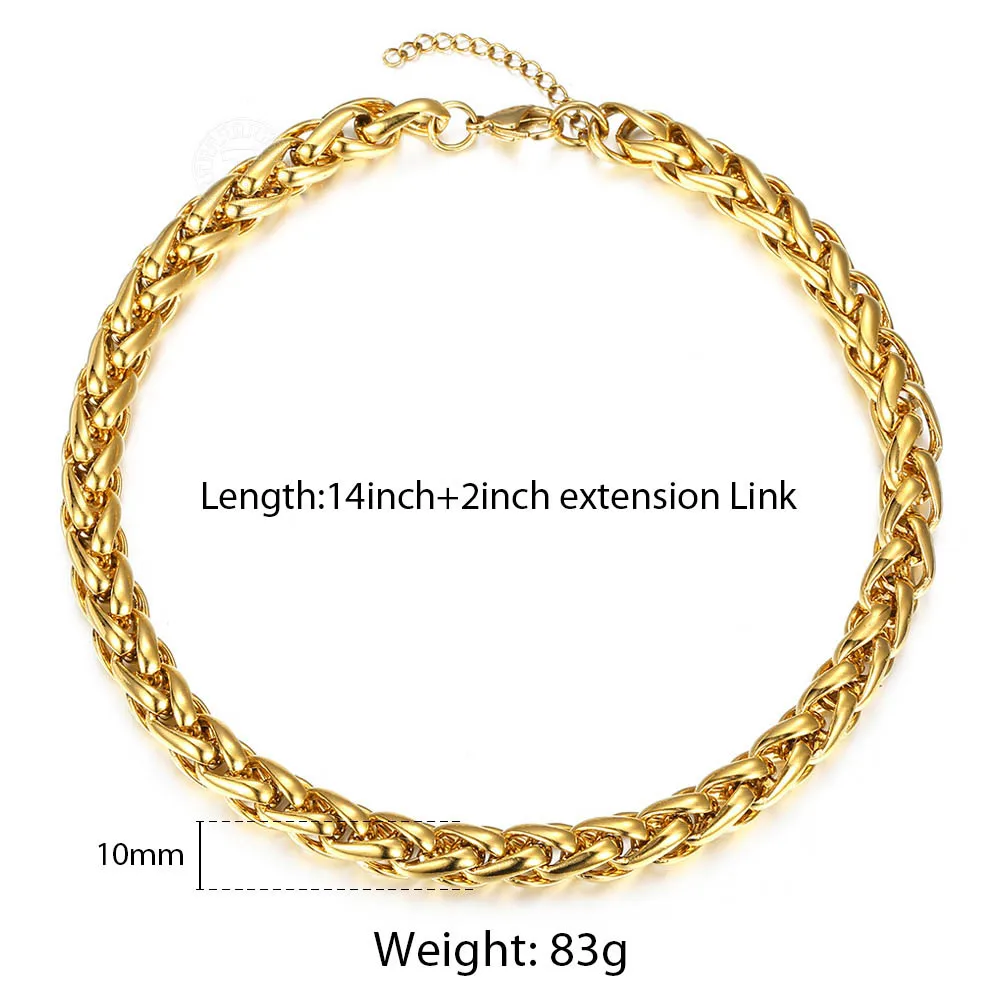 10 мм Ожерелье Большая крупная цепочка из пшеницы чокер эффектный Золотой ошейник