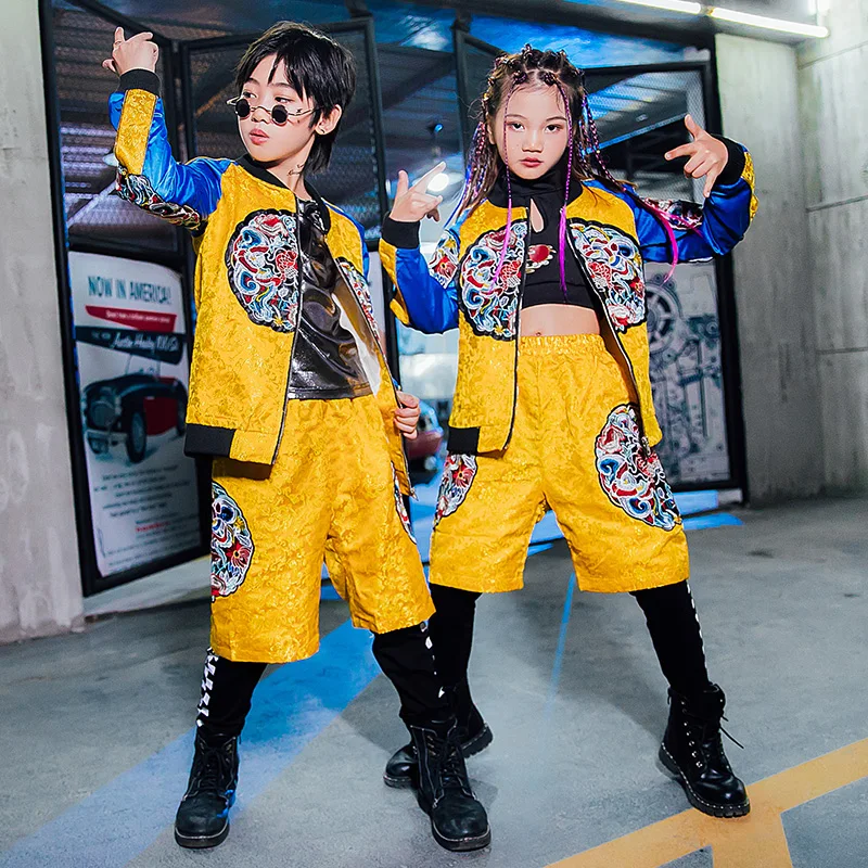 

Костюм джазовый для мальчиков и девочек, комплект из 2 предметов, детская одежда в стиле хип-хоп для танцев на сцене, XS1062