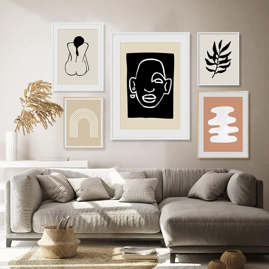 

Abstract Bohemia Black and White Silhouette Minimalist Posters Canvas Painting Wall Art Pictures Living Room Home Interior Decor
