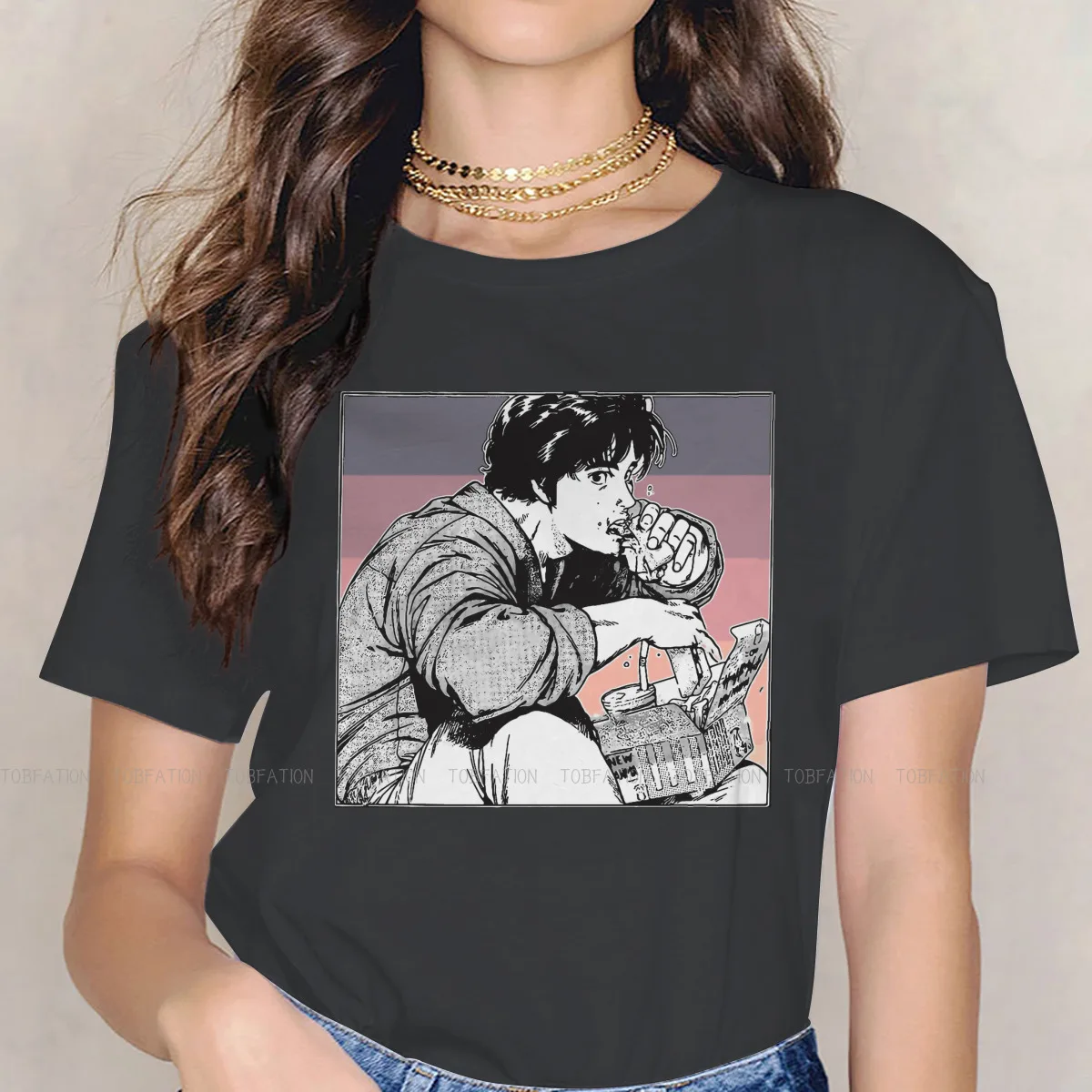 

Футболка женская оверсайз в стиле Харадзюку, топ с принтом City Hunter Ryo, Saeba, Kaori, Makimura, hidyuki, манга для девушек, 5XL