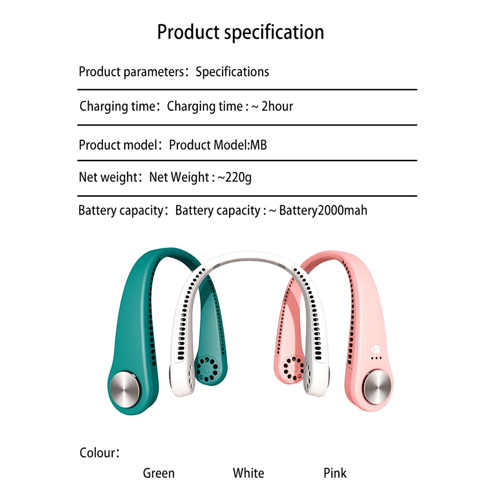 

Neck Fan portable Rechargeable Mini Fan USB air cooler Mute Sports Fans for Home Outdoor 3 Level Air Flow Summer Air Cooling New