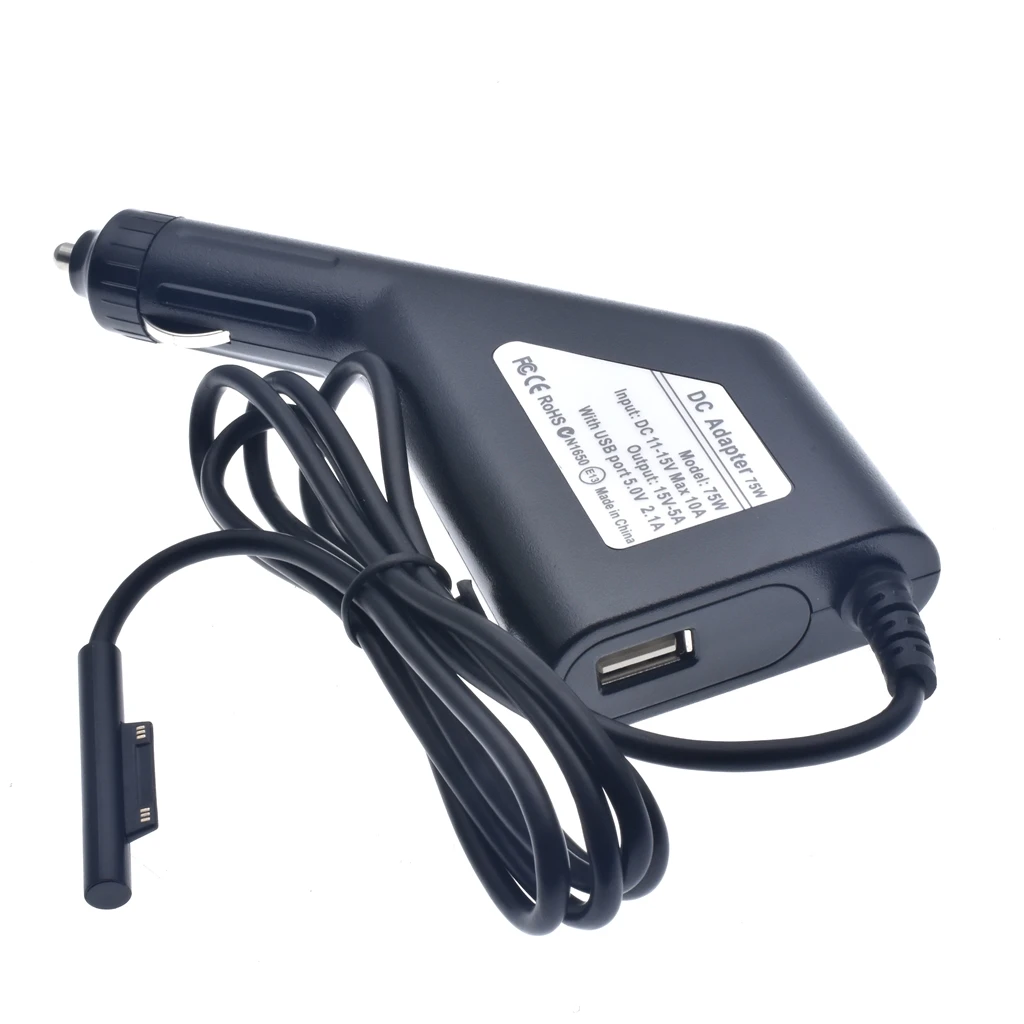 15V 5A 75W Car Dc Power Supply Adapter Laptop Charger for Microsoft Surface Pro 3 4 i5 i7 with Quick Charge 3.0 USB Port