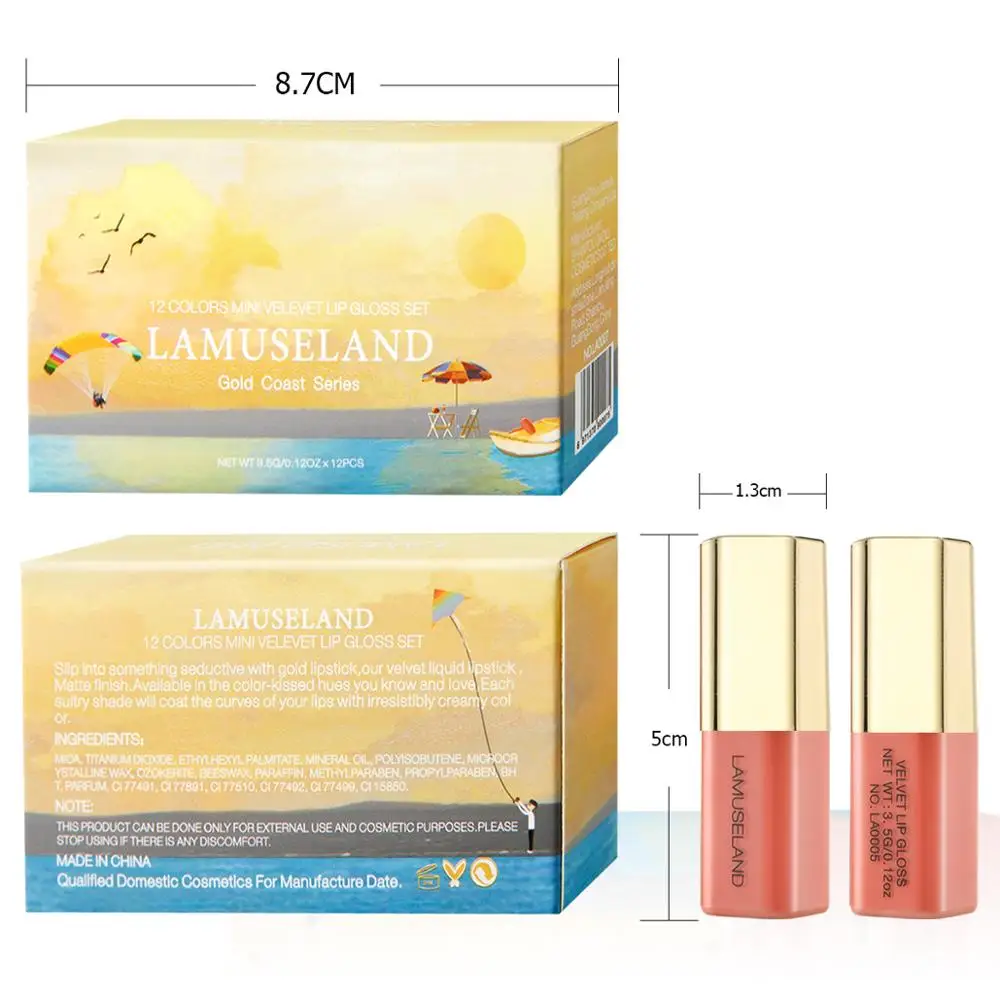 LAMUSELAND Gold Coast Series 12 шт./компл. бархатный Увлажняющий блеск для губ Набор