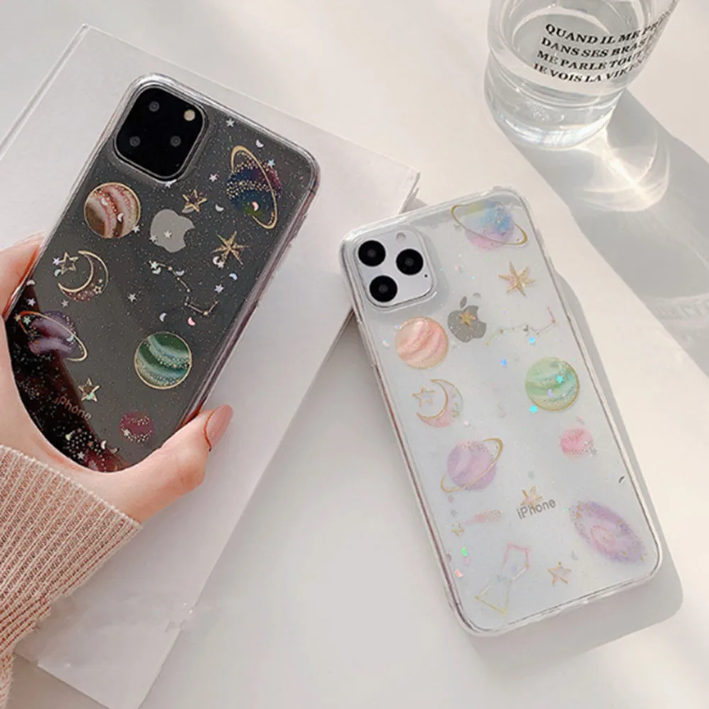 Мягкий ТПУ чехол для телефона Apple iPhone 8 7 6 6S Plus X XR XS 11 pro MAX SE 2020 блестящая задняя