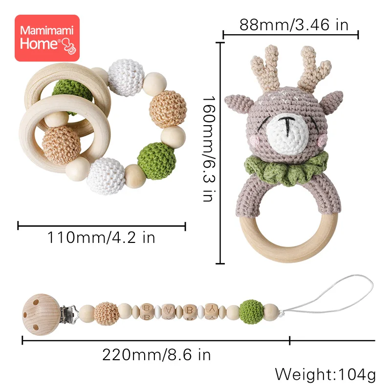 1Pc Baby Wooden Rattles Crochet Giraffe Music Bell Personalized Name Pacifier Chain Teething Bracelets Rodent Newborn Gifts | Игрушки и