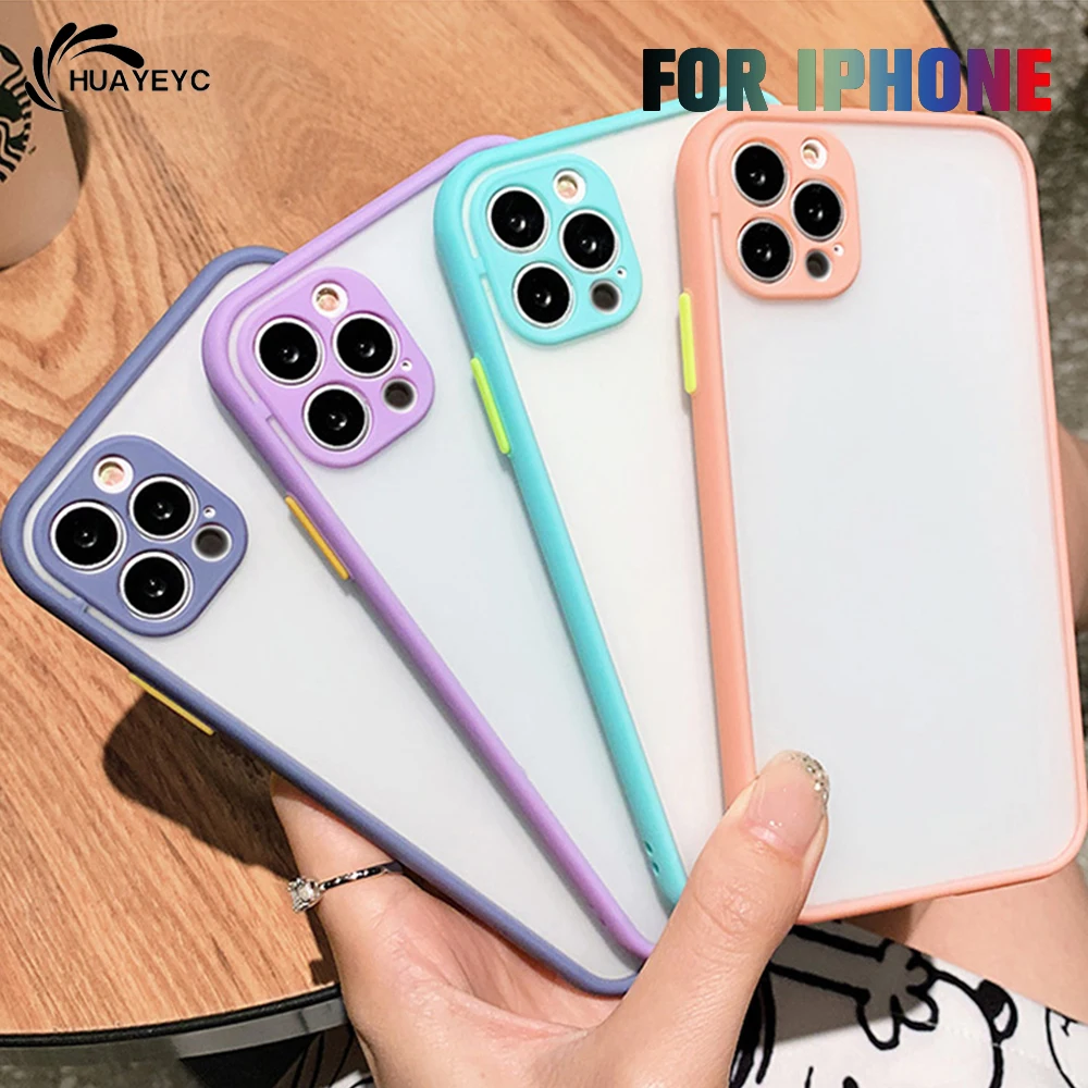 

Camera Protection Bumper Phone Cases For iPhone 11 12 11Pro Max XR XS Max X 8 7 6S Plus Matte Translucent Shockproof Back Cover