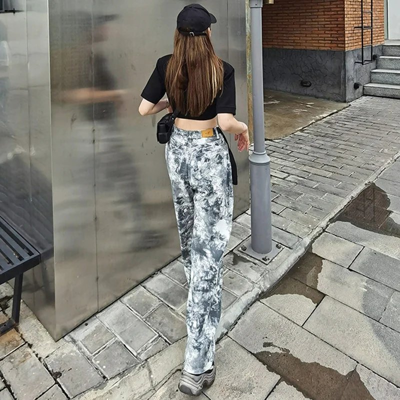 

[EAM] High Waist Pattern Printed Long Wide Leg Trousers New Loose Fit Pants Women Fashion Tide Spring Summer 2021 1DD9673