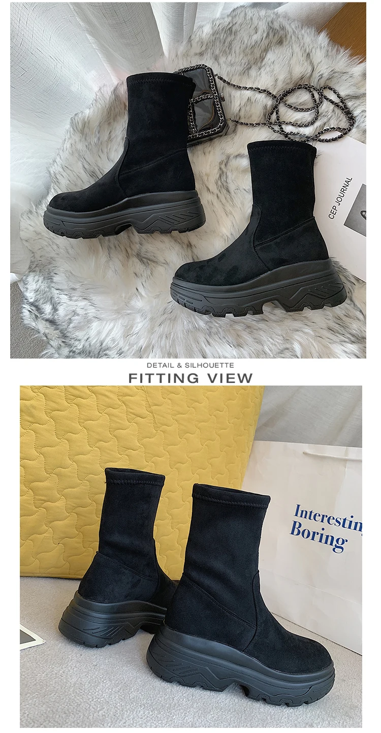 LMCAVASUN Platform Ankle Boots Shoes Woman Suede Equestrian Winter Thick Sole Lace-up Women Shoes Waterproof Martin Boot