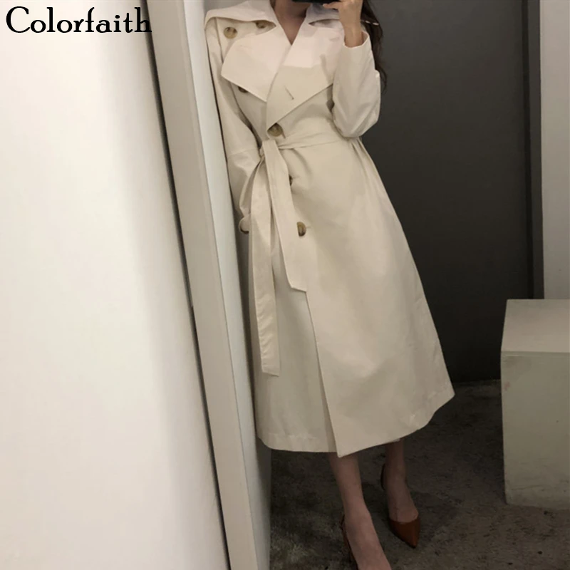 Colorfaith Новинка 2019 осень зима женский плащ свободного покроя с лентой однобортный