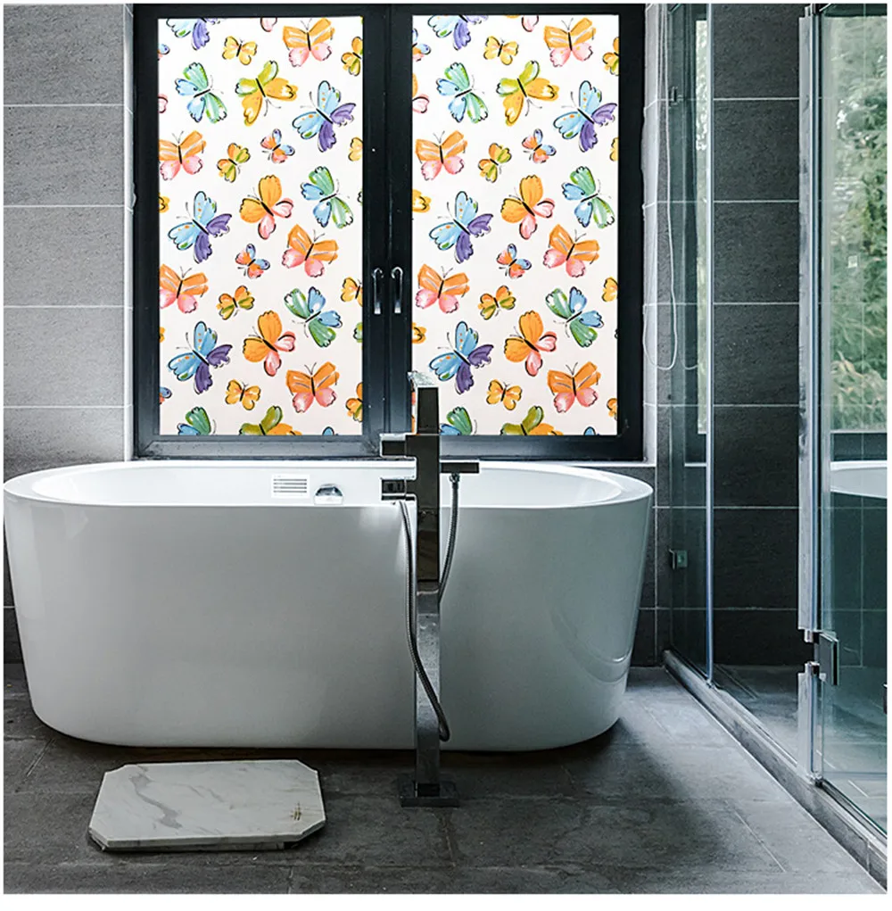 

LUCKYYJ Vinyl Window Privacy Film Self-adhesive Window Glass Sticker No Glue Door Window Covering for Office and Home Decoration
