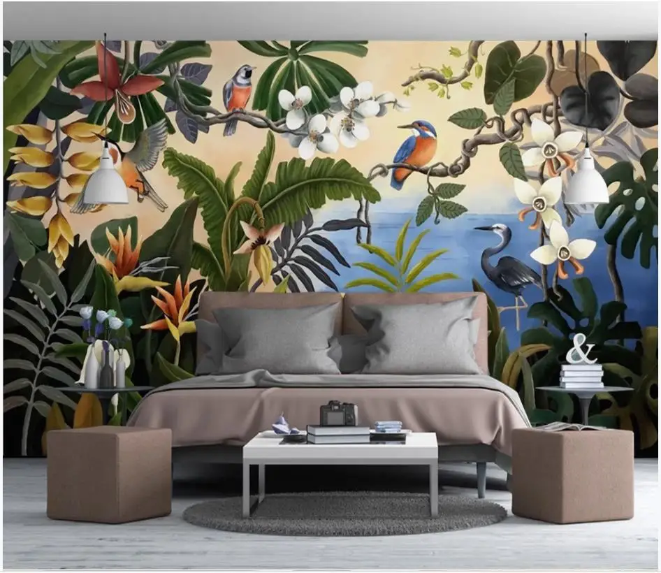 

Custom photo wallpaper for walls 3 d Modern minimalist hand painted tropical rain forest tree murals tv background wall painting