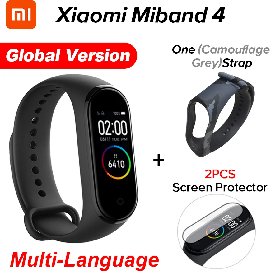 Gb Camou Grey N Film Xiaomi mi Band 4 Smart mi band 4 Цвета экран Браслет фитнес-трекер для измерения сердечного ритма Bluetooth 5,0 водонепроницаемый банда4 - Цвет: Gb Camou Grey N Film