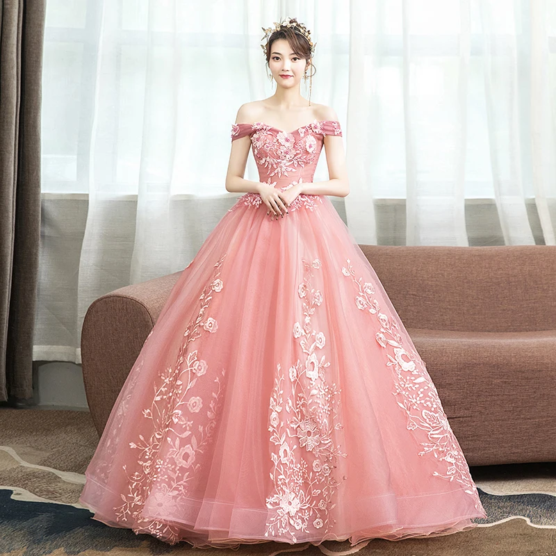 Бальное платье Gryffon Quinceanera кружевное с вышивкой и открытыми плечами для