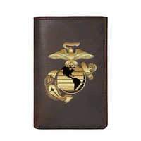 high quality men women wallet genuine leather marines logo printing card holders male slim mini short purse