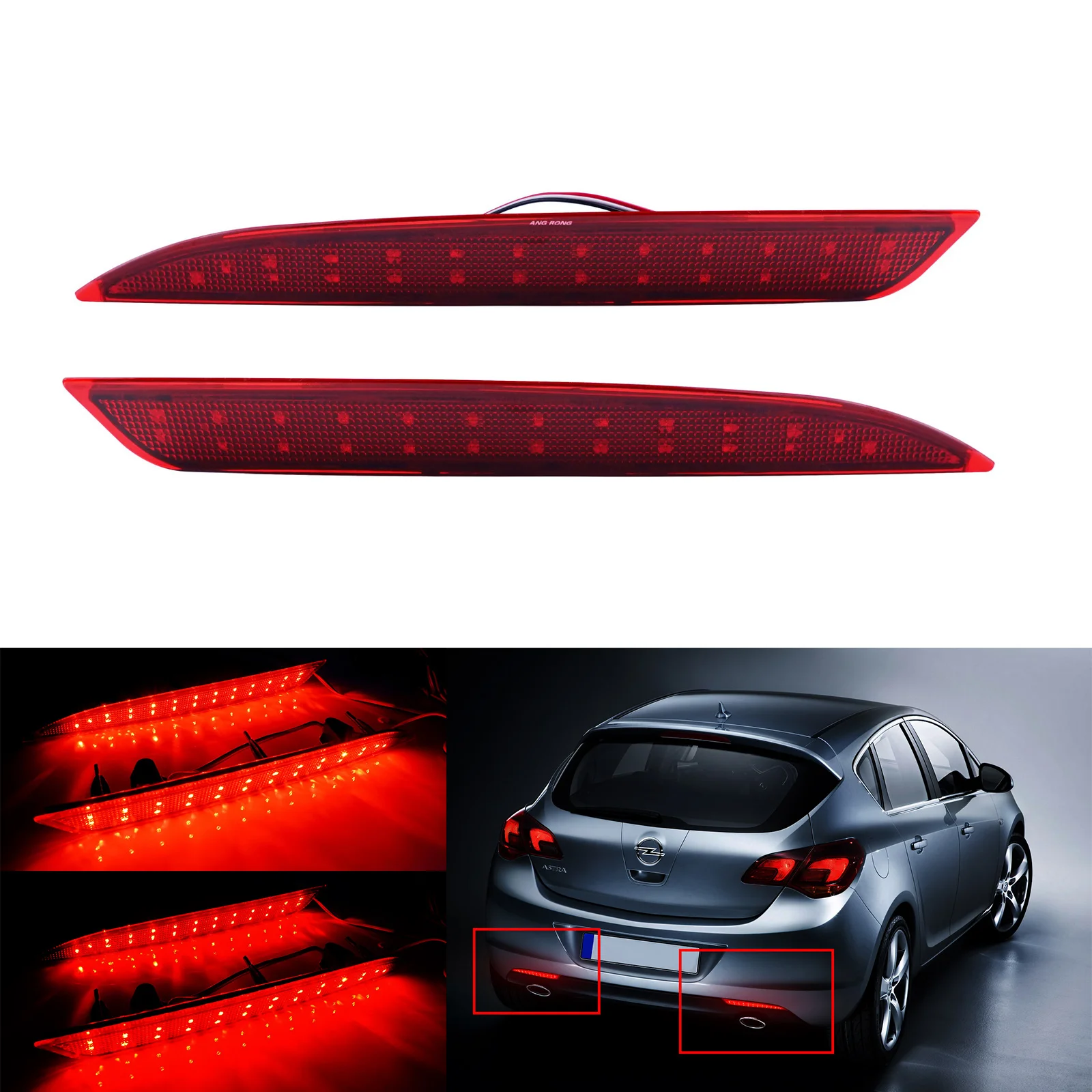 

ANGRONG 2X For Opel Vauxhall Astra J VI 5D HB 2009-12 Bumper Reflector LED Tail Stop Light