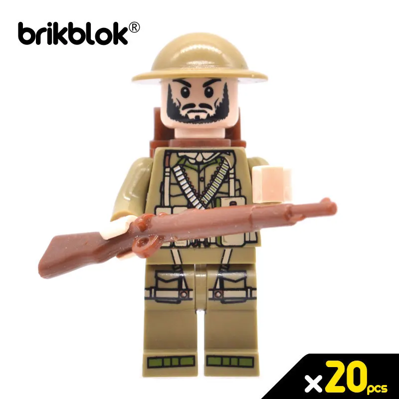 20p rifle Лот 20/50/100 WW2 UK войска, армейская куртка фигурки военных w/Пистолеты рюкзаки конструкторных блоков, Детские кубики, игрушки - Цвет: 20p rifle