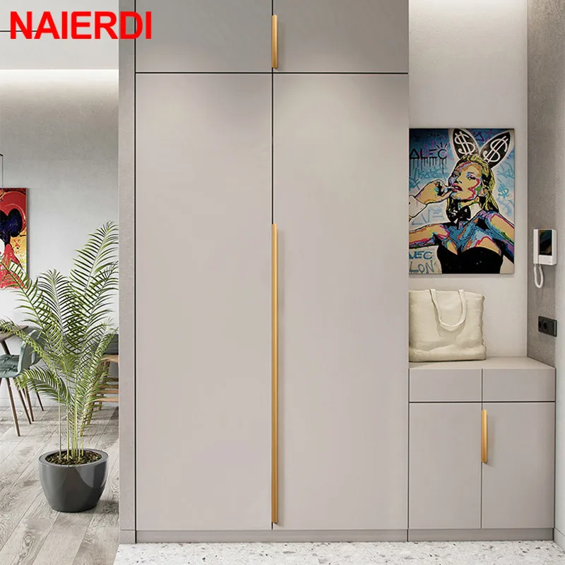 NAIERDI золотые черные скрытые ручки длинный кухонный шкаф тянет серебряный ящик