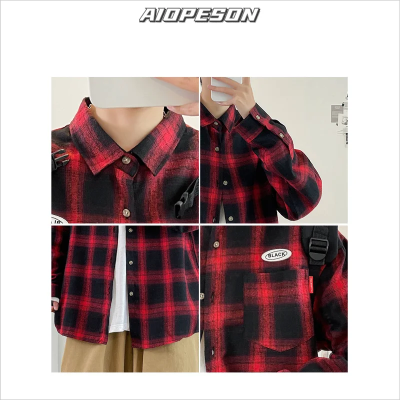 

AIOPESON 2021 Harajuku Plaid Shirt Men Casual Loose Streetwear Korean Spring Male Shirts Fashion Single Breasted Men Clothing