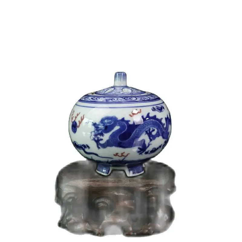 

Chinese Old Porcelain Blue And White Glaze In Red Dragon Incense Burner