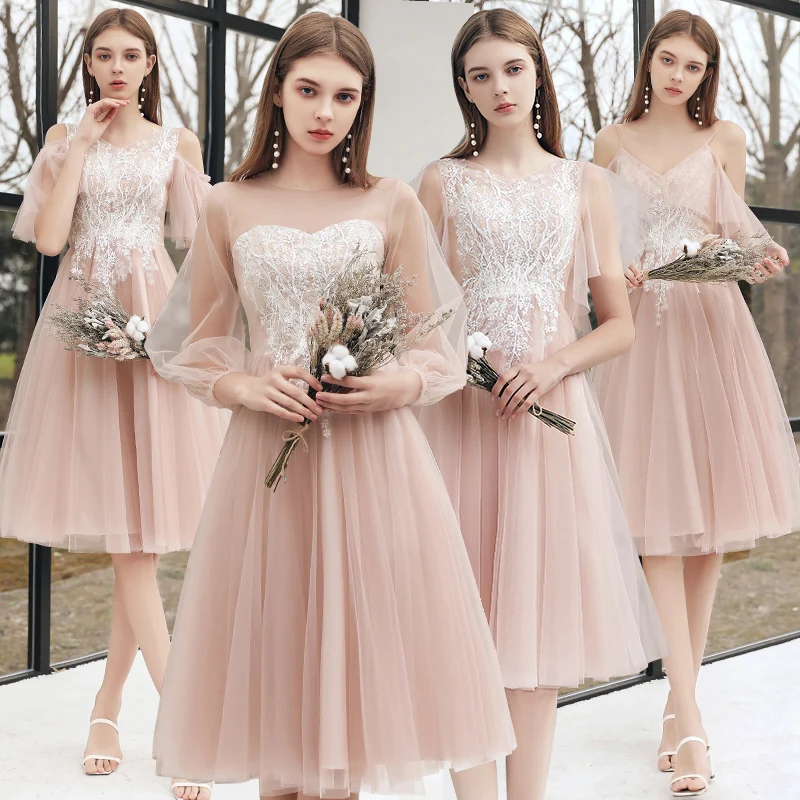 

2020 модные платья подружек невесты Короткие Длинные розовые платья для выпускного вечера для девочек трапециевидные свадебные вечерние пла...