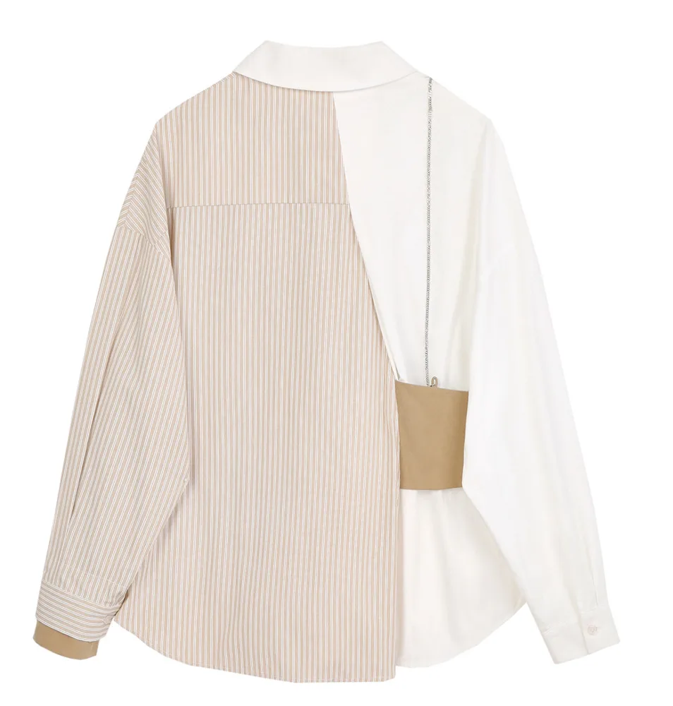

Striped Shirt Women's Design Flavor Color Matching Fake Two Loose Top Spring
