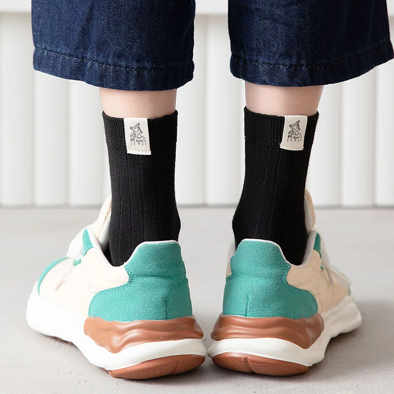 

Socks Men and Women Retro White Black Double Needle Stockings Japanese Tide Cotton 's Middle Tube Pile 1pc Casual Harajuku