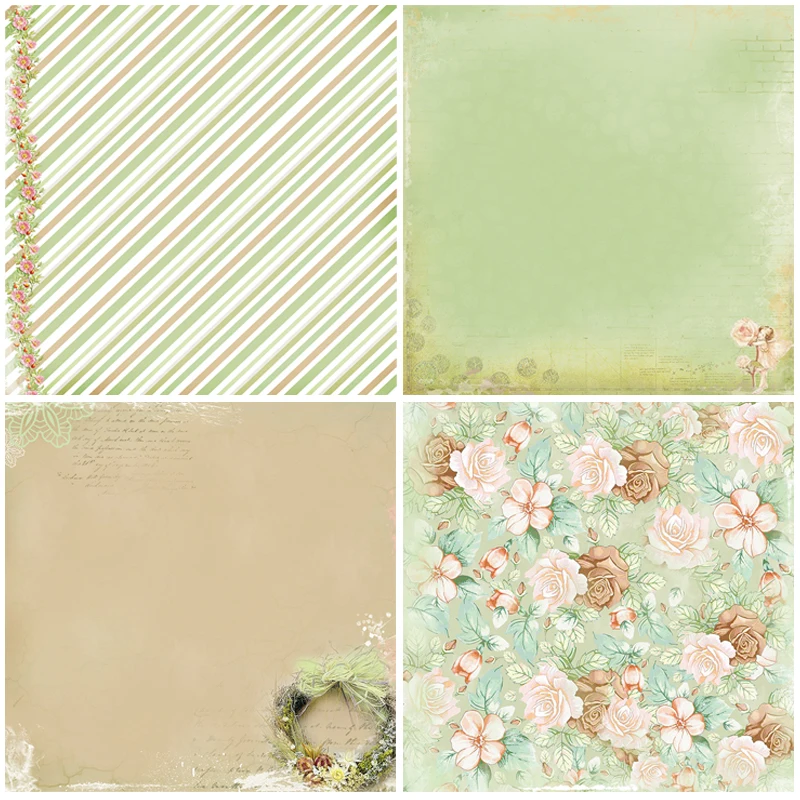 24 sheets 6&quotX6" Soft Green Paper Scrapbooking patterned paper pack handmade craft Background pad card | Дом и сад