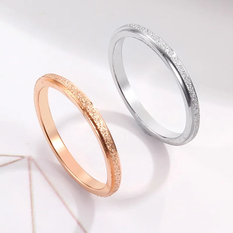 

Korean Version Ultra-fine 2mm Frosted Ring Rose Gold Pressed Sand Couple Men and Women Titanium Steel Ring Fashion Personality