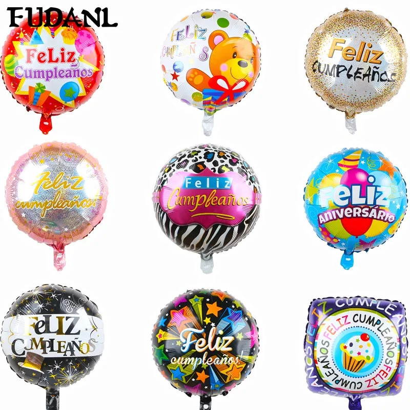 

10pcs 18 Inch Round Shape Spanish Feliz Cumpleanos Happy Birthday Decoration Mylar Foil Helium Balloons Party Supplies