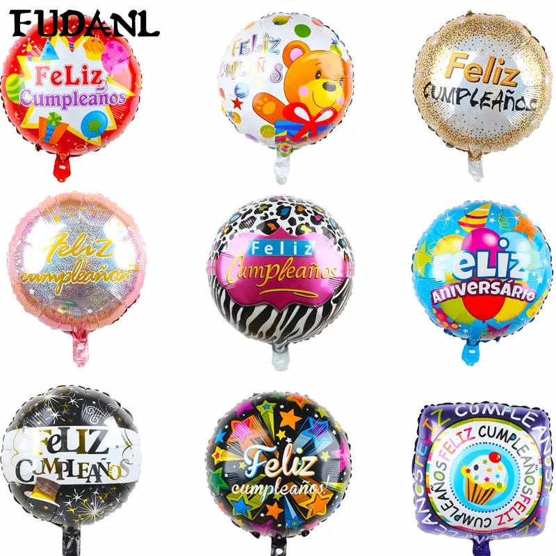 10 шт 18 Inch круглый Форма испанский Feliz cumpleaños С Днем Рождения украшения из