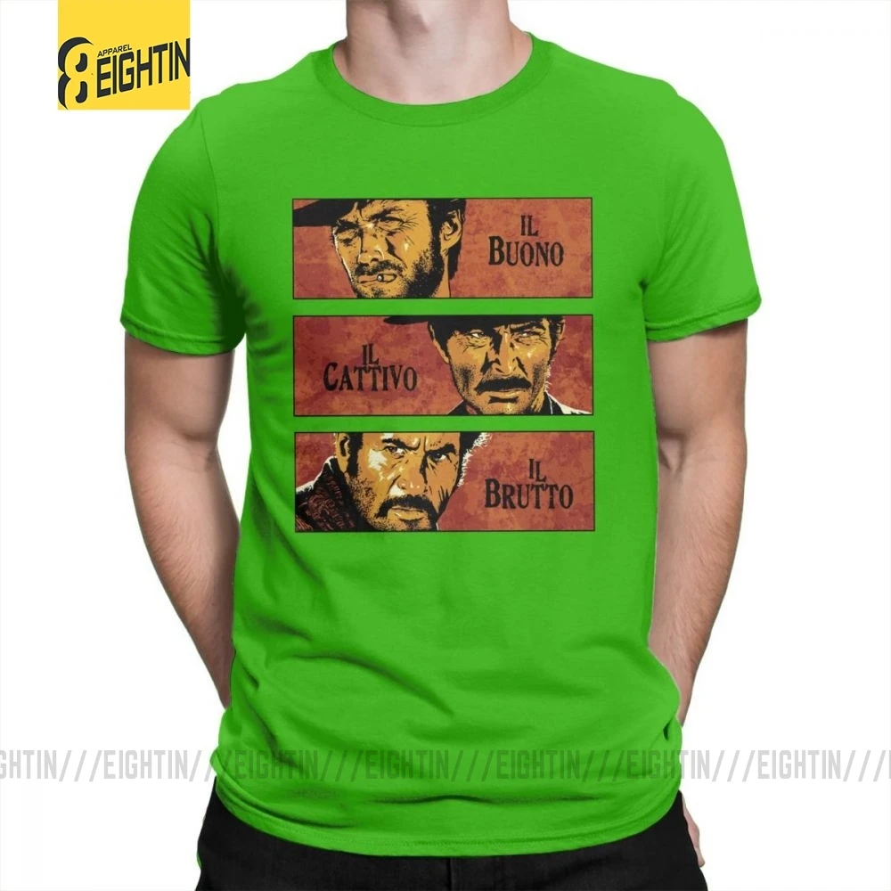 The Good The Bad And The Ugly Clint Eastwood, футболка с коротким рукавом размера плюс, футболка из хлопка с круглым воротником, мужские топы, футболки - Цвет: Зеленый