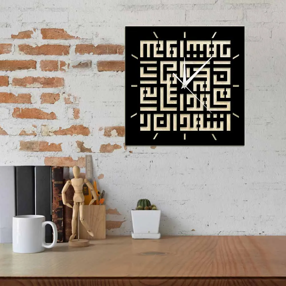 Kufic Script Islamic Calligraphy Black Wooden Wall Clock Ayat Al Kursi Shahadah Art Watch Protection Dua Ramadan Eid Décor | Дом и сад
