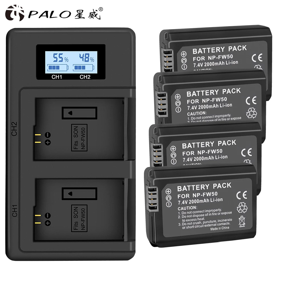 4 battery 1 charger Palo 8 шт. 2000 мА/ч, NP-FW50 NP FW50 NPFW50 Батарея аккумуляторная батарея для sony Alpha a6500 a6300 a7 7R a7R a7RII a7II NEX-3 NEX-3N NEX-5 - Цвет: 4 battery 1 charger