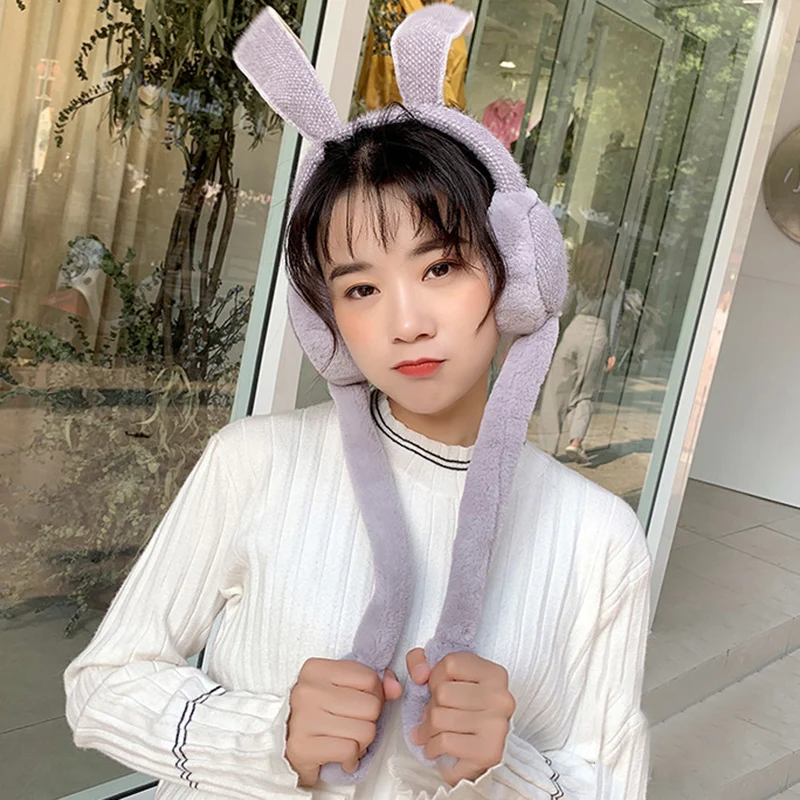 Женские милые наушники Cache Ear Модные женские теплые шапки плюшевые с заячьими