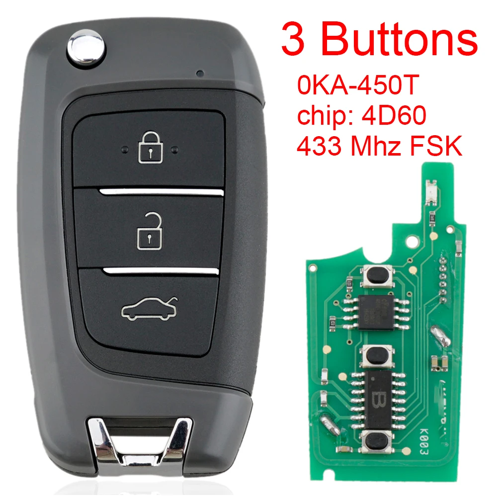 

433MHz FSK Keyless Smart Flip Remote Car Key Fob with 4D60 80Bit Chip 0KA-450T Fit for 2016 2017 2018 Hyundai I30