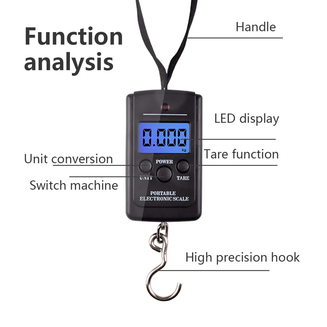 

40kg X 10g Mini Digital Scale for Fishing Luggage Travel Weighting Steelyard Portable Electronic Hanging Hook Scale Hand Scales
